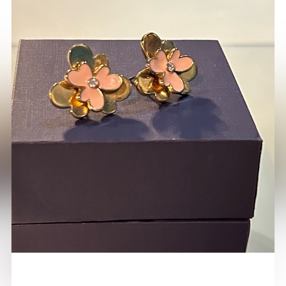 Kate Spade Gold and Pink Flower Earrings - Picture 4 of 5